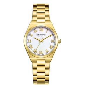 Lee Cooper Womens Watches: Lee Cooper Fashion Roman Numeral White MOP Dial Gold Watch - LC08298.120