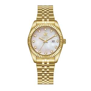 Beverly Hills Womens Watches: Beverly Hills Polo Club Mother Pearl All Gold Diamond Watch BP3654X.120
