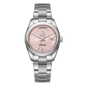Beverly Hills Womens Watches: Beverly Hills Polo Club Pink Dial Day-Date Silver Diamond Watch BP3709X.381