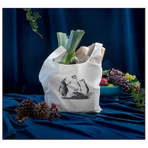 Bags & Storage: Wild Grey Fox Organic Cotton Grocery Bag - Penguin