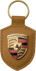Merchandise And Gifts: Porsche Key Tag with Crest (Genuine) - Tan