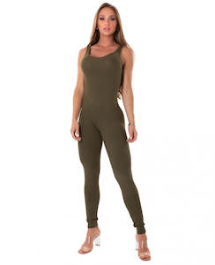 Jumpsuits: Jumpsuit Ribbed Senses Army Green - Let's Gym