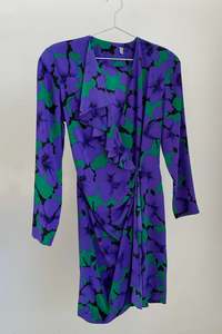 Dresses: Purple Flower Ruffle Wrap Dress - 6