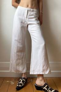 Pants: White Linen Flare Cropped Pants - 8