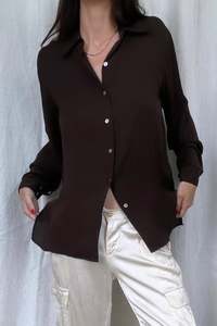 Shirts: Chocolate Silk Shirt - S