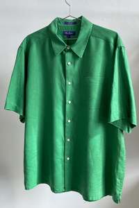 Shirts: Linen Short Sleeve Shirt - XL