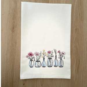 Products: Embroidered Farmhouse Flowers Tea Towel 100% Cotton Flour Sack Kitchen Towel - Wear&EM Limited