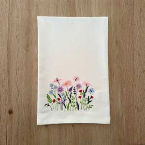 Products: Embroidered Wildflower Meadow Tea Towel 100% Cotton Flour Sack Kitchen Towel - Wear&EM Limited