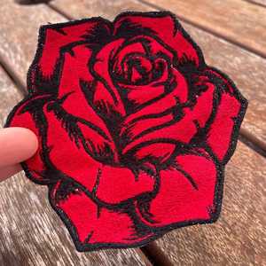 Products: Red Rose Embroidered Iron-On Badge - Wear&EM Limited