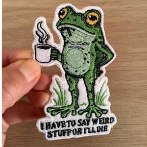Products: Frog Coffee Embroidered Patch, Funny Meme Iron On Applique - Wear&EM Limited