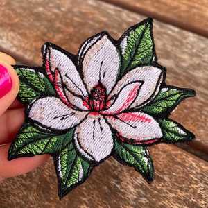 Products: White Magnolia Embroidered Iron-On Patch – Minimal Floral - Wear&EM Limited