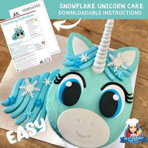 Snowflake Unicorn Cake Printable Template Decorating Tutorial