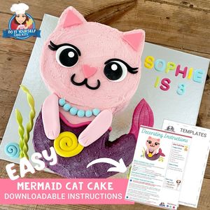 Mermaid Cat Cake Printable Template Easy Decorating Tutorial