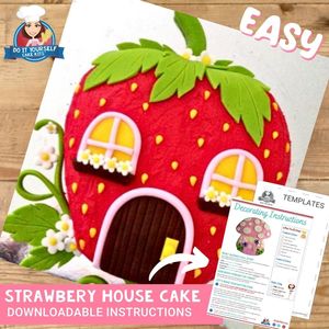 Strawberry House Cake Printable Template Decorating Tutorial