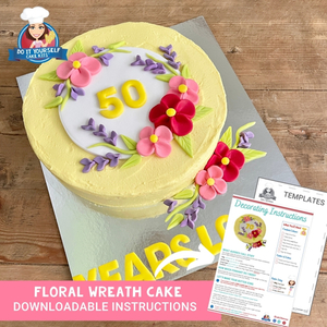 Floral Wreath Cake Design Downloadable Template and Tutorial