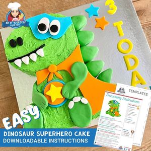Dinosaur Superhero Cake Template and Easy Decorating Tutorial