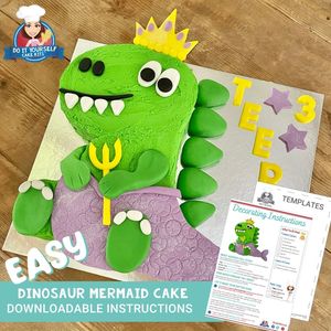 Dinosaur Mermaid Cake Template and Easy Decorating Tutorial
