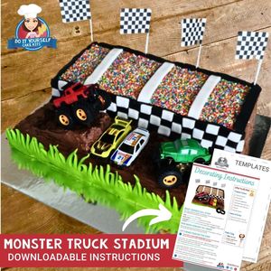 Monster Truck Stadium Cake Printable Template and Easy Tutorial