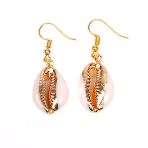 Earrings: Cowrie Seashell Golden Drop Earrings