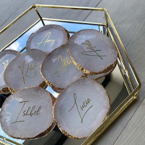 Wedding Stationery: Personalised Smoky Quartz Coaster with Gold Accents