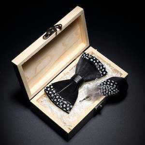 Wedding Gifts: Handmade Feather Bowtie B&W Polka Dot