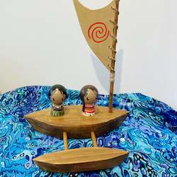 Moana and Maui pegs with Waka