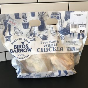 Products: Bird & Barrow Whole chicken (free range, antibiotic free) Medium
