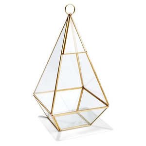 Glassware: Glass terrarium w gold trim