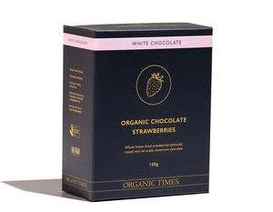 Snacks And Pantry Chocolate: Organic Times - White Chocolate Strawberries - 100g