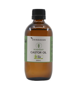 Certified Organic Skin: Vrindavan - Rosemary & Castor Oil Certified Organic - Amber Glass Bottle (200ml)