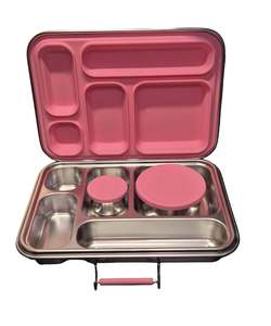 Bare Co 3: Bare & Co. Stainless Steel 5 Compartment Lunch Box with Bonus containers - Pink