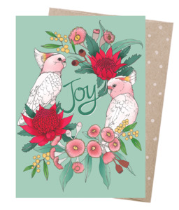 Earth Greetings - Christmas Card - Pink Cockatoo Wreath