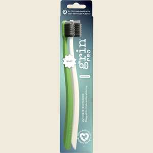 Grin: Grin Pro Ultimate Gentle Toothbrush Ultra Soft White, Green - 2 Pack