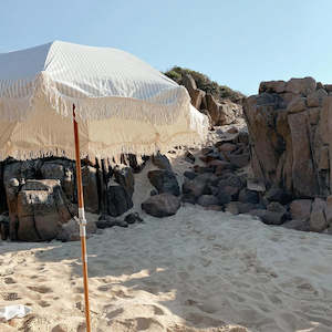 Furniture: Business and Pleasure Premium Beach Umbrella Laurens Sage Stripe