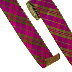 Christmas: Ribbon W10cm x L9m Pink & Green Plaid