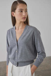 Laing Merino V-Neck Cardigan Grey Marle