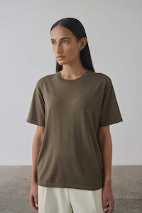 Laing: Laing Oversized Silk/Cotton T-Shirt Khaki