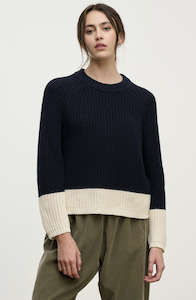 Shay Chunky Cotton Knit Jumper Navy & White by Velvet