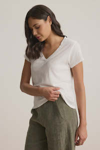Velvet: Eli V-neck Cotton Tee White by Velvet