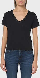 Velvet: Eli V-neck Cotton Tee Black by Velvet