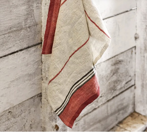 Linen: Linen Tea Towel - Red Selvedge Stripe