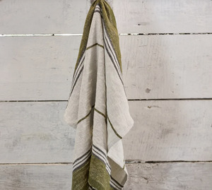 Linen Tea Towel - Green Selvedge Stripe