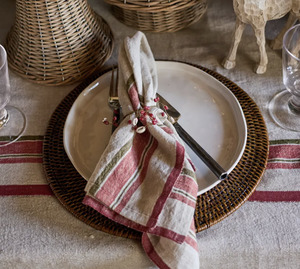 Linen Napkin - Red Selvedge Stripe Set of 4