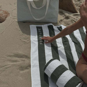 New: Beach Pillow - Olive Stripe