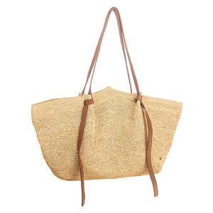 Baskets Bags: Gemma XL Bag Natural w.Tan Leather Strap
