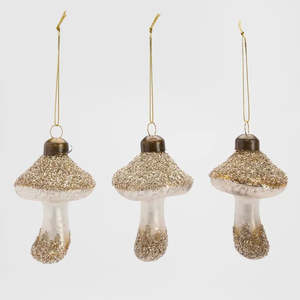 Christmas: Champagne Glitter Mushrooms Set of 3