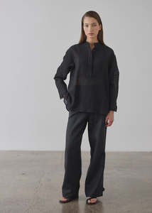 Laing: Laing 100% Linen Wide Leg Pant - Black