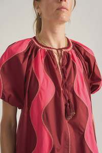 Ilio Nema: Ilio Nema Lybia Red & Pink Wave Patchwork Poplin Shirt