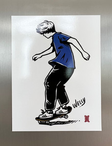 Products: Postcard size Magnet Windy Welly Boy - Skateboard Welly Girl NZ
