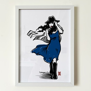 Art Print Windy Welly Girl - Blue Dress Welly Girl NZ